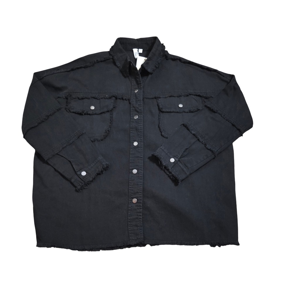 Elan Rock & Roll Black Distressed Denim Shirt Jacket Shacket Womens Size L NEW - Picture 5 of 10